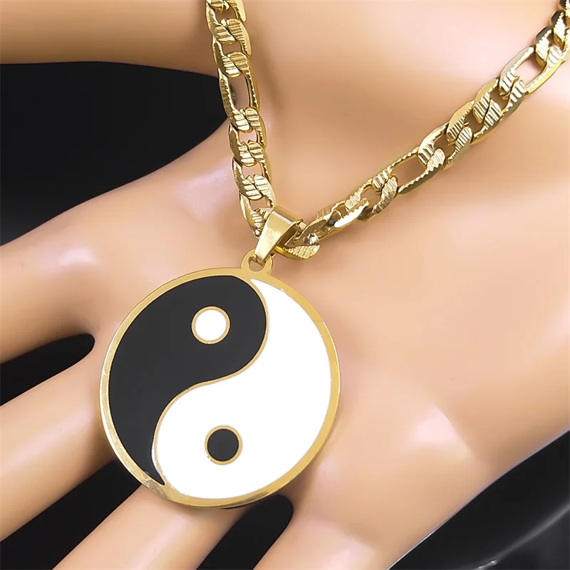 Yin Yang Pendant Necklace for Men Stainless Steel Gold Color Chinese Taoism Ba Gua Taichi Sign Necklaces Jewelry Gifts N8476S08