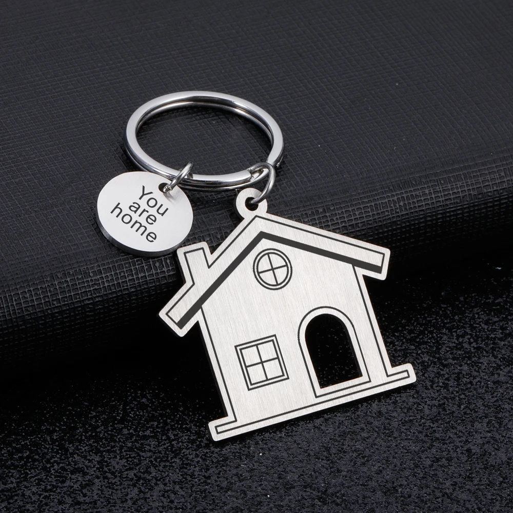 Sweet Home Keychain Personalized Customized Text House Keyring Engraved for Boyfriend Husband Couple Loves Anniversary Gifts