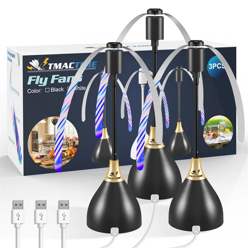 2/3 Stück Fliegenventilatoren für Tische, effektiver Fliegenschutzventilator, hält Fliegen weg, mit weichen Flügeln, USB-Picknick-BBQ-Party-Fliegenventilatoren – Detail 2