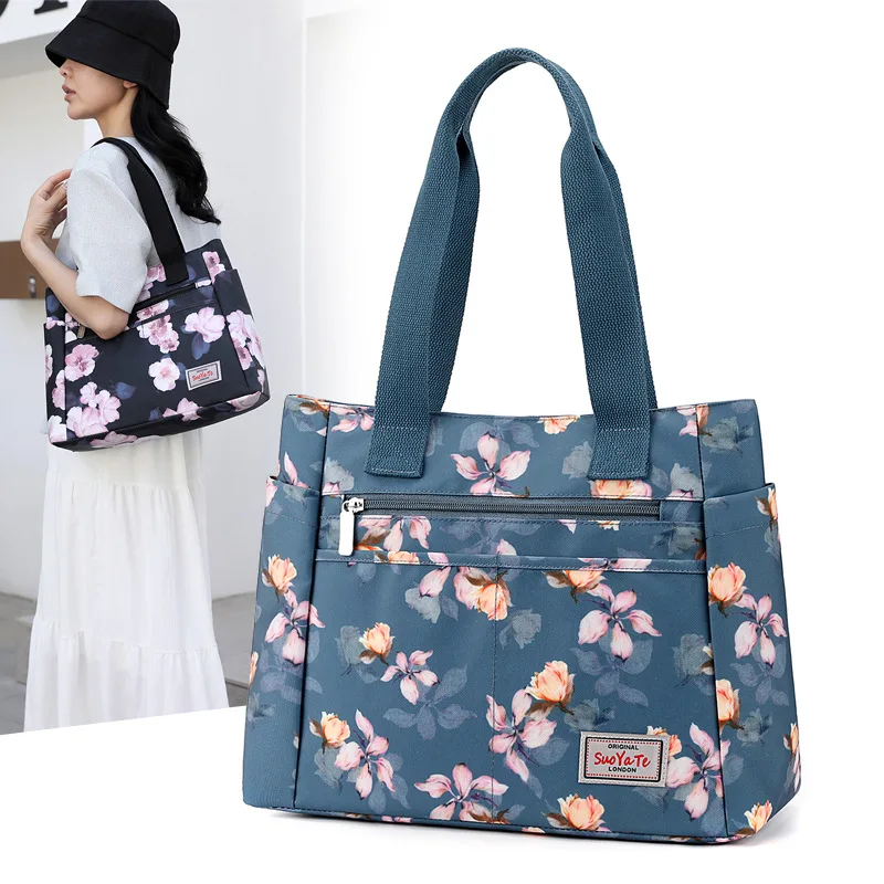 Bolsa de Ombro Estampada Fashiona para Mulheres, Grande Capacidade, Sacola Portátil, Casual, Tecido de Nylon, Bolsa para Mães, Designer, Luxo, Novo