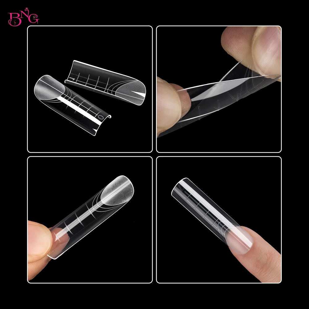 BNG Dual Nail Forms for Poly Extension Gel 120PCS Square Nail Molds with French Line for Builder Extension Gel Nail Art Design