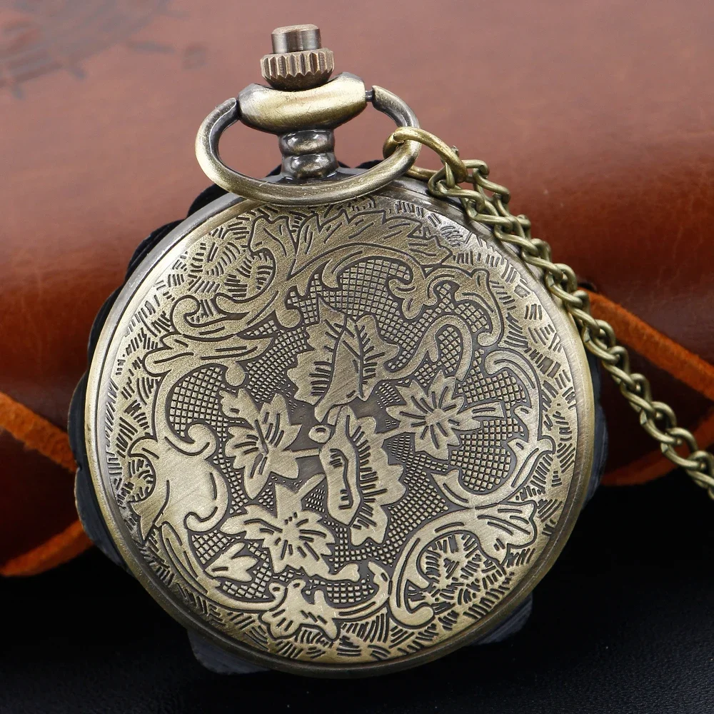 Exquisite Shell Shape Bronze Vintage Time Gem Quartz Pocket Watch Women's Girls Necklace Pendant Clock Relogio Gift