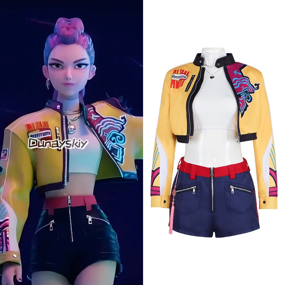 Disfraz de KPOP Huntrix Rumi Mira Zoey, nuevo uniforme, falda superior, cazadores de demonios, superestrella, conjunto para mujer, Carnaval de Halloween