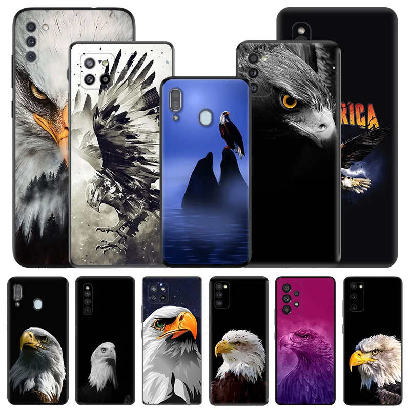 Eagle King Silicone Black Phone Cases for Samsung Galaxy A54 5G A04 A03 A34 A01 A02 A50 A70 A40 A30 A20 S A10 E Cover