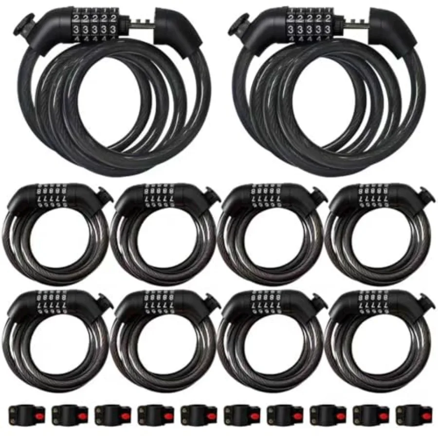

10-Pack 43.3inch Heavy-Duty 5-Digit Resettable Steel Cable Lock Set Coiling Bike Lock for Motorcycle Bicycle Scooter Fence Door