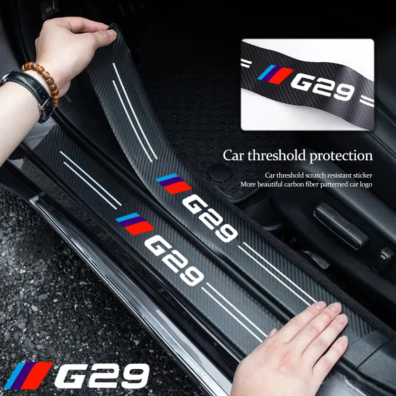 Carbon Fiber Car Door Threshold Sill Anti Scratch Stickers For BMW G29 Logo Front Rear Door Welcome Pedal Protection Decals