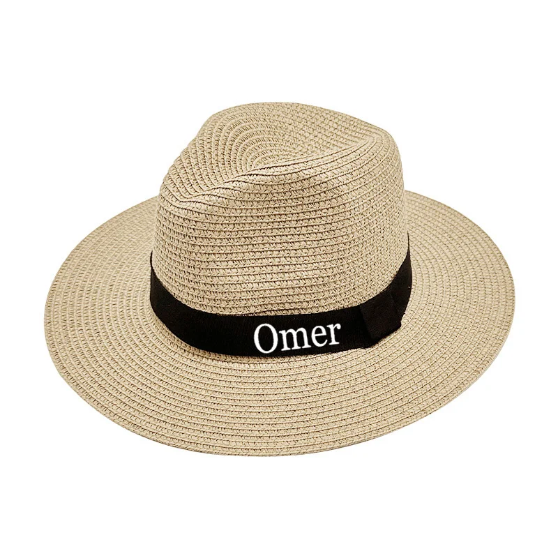 Personalised Embroidered Name Boater Hat Summer Sun Hat Wide Brim Summer Hat Embroidery Ladies Custom Monogram Straw Fedora Hat