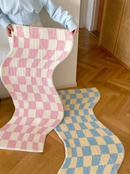 Irregular Checkerboard Bedroom Rug Modern Fashion Classic Lattice Living Room Polyester Carpet Cute Girly IG Decoration Home Mat