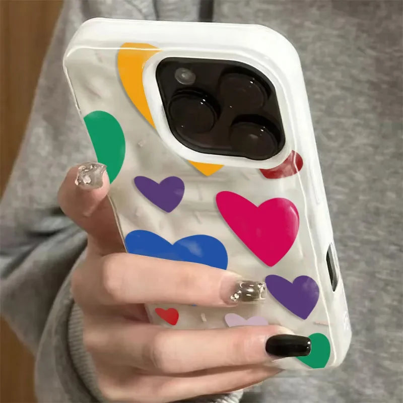 Coque de téléphone souple en TPU avec cœur d'amour coloré, étui à la mode pour iPhone 17 Air 16 17 15 14 13 11 12 Pro Max 15 16 Plus 17 16 15 14 Pro
