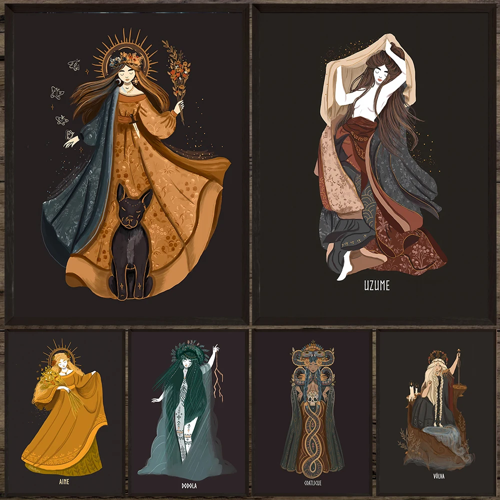 

Posters And Print Of Goddess Images From All Over The World,Pele,Aine,Dodola,Freyja,Hathor,Goddess Wall Art Canvas Painting