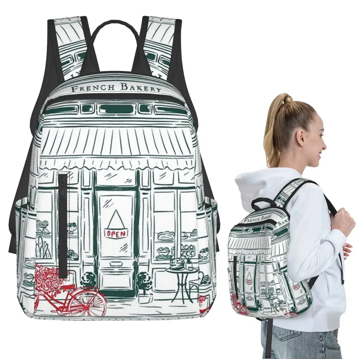 

French Bakery Backpack Student Boys Girls BookBag Children School Bag Computer Shoulder Bags for Men Women