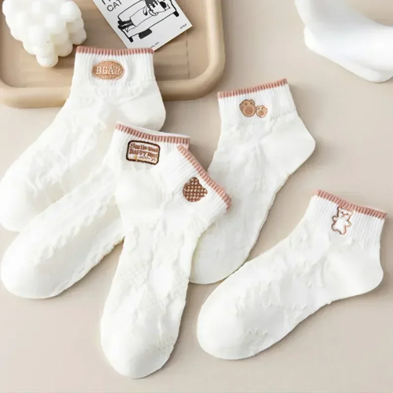 Chaussette ถุงเท้าถุงเท้าหญิงข้อเท้าตาข่ายเกาหลีน่ารักการ์ตูนฤดูร้อนสั้นตัด 5 คู่เรือนุ่มผู้หญิง Femme