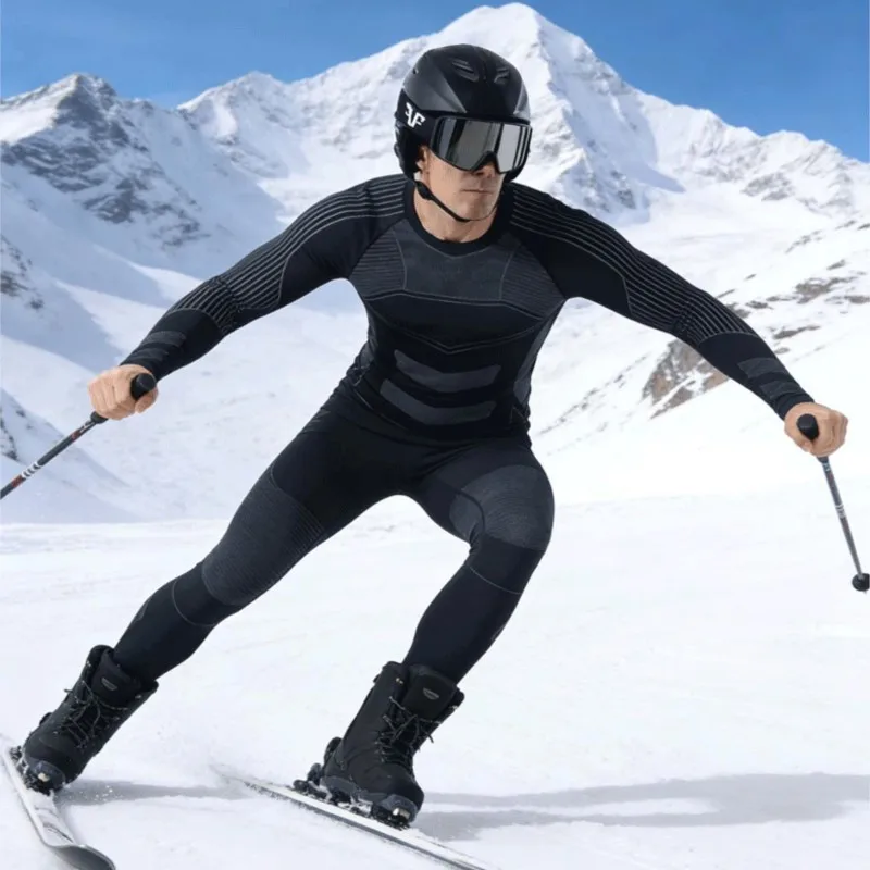 男性少年スキー下着セットフィットネスワークアウトジムスキースノーボードハイキングスポーツランニングエクササイズスーツロングジョンズトラックスーツ-a35