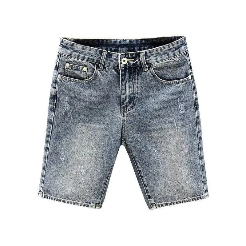 الرجعية الدنيم السراويل ضئيلة الصيف العصرية العلامة التجارية المتوسطة السراويل غسلها جديد الرجال بسيطة ومتعددة الاستخدامات العصرية الرجال السراويل رجل الجينز