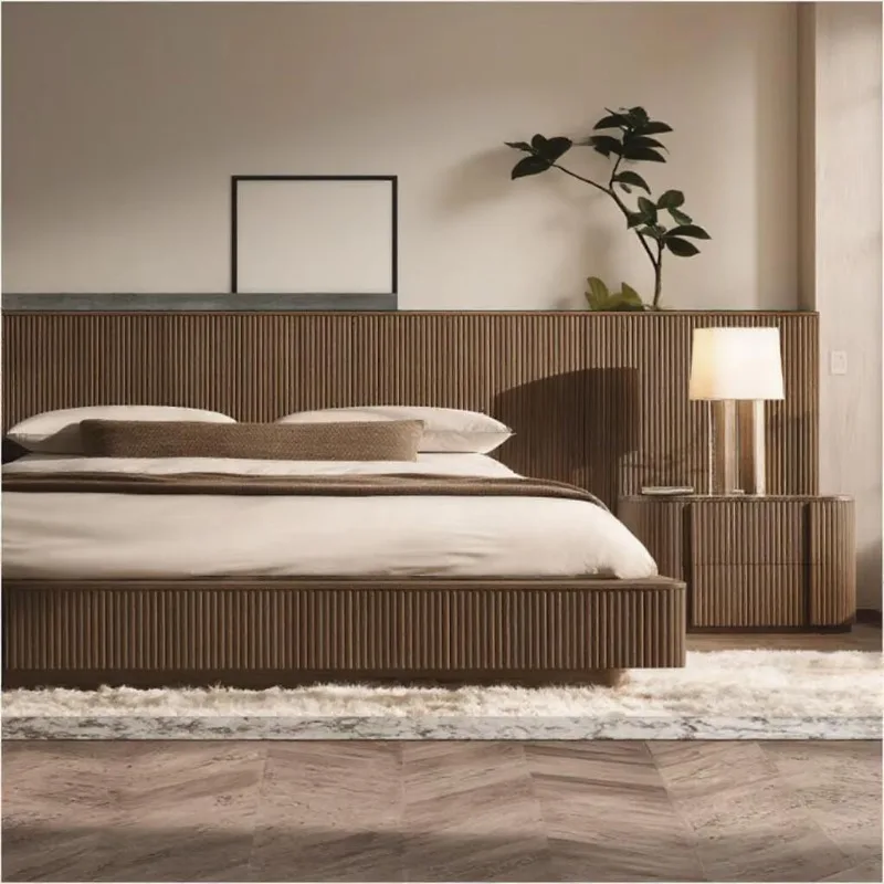 Hotel Bedroom Furniture King Size Bed American Style Solid Wood Extended Panel Bed With Nightstands