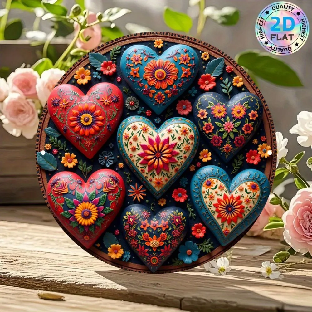 Mexican Folk Art Heart Wall Hanging - 8 Inch Colorful Aluminum Decor for Home, Halloween, Gift