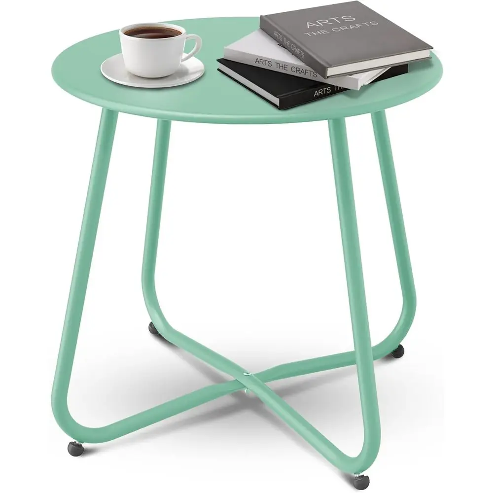 

Weatherproof Round Metal Outdoor Side Table - Portable, Indoor/Outdoor Use, Bean Green