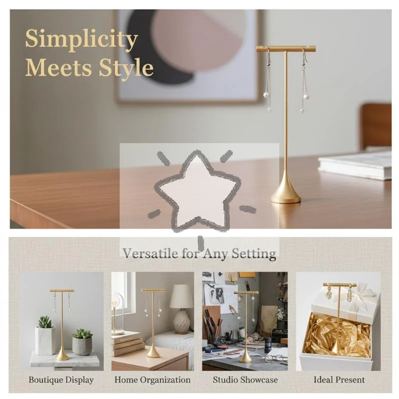 

Aluminum Alloy T-Shape Earring Display Stand Storage Shelf Detachable Dangle Jewelry Ring Organizer Moisture-proof Space Saving