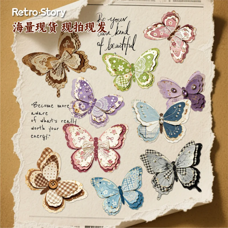 Butterfly Hard Card Sticker Pack 15 Sheets Multi Pattern Insect Decals Stationery  DIY Handmade Album Scrapbooking Decor Paper