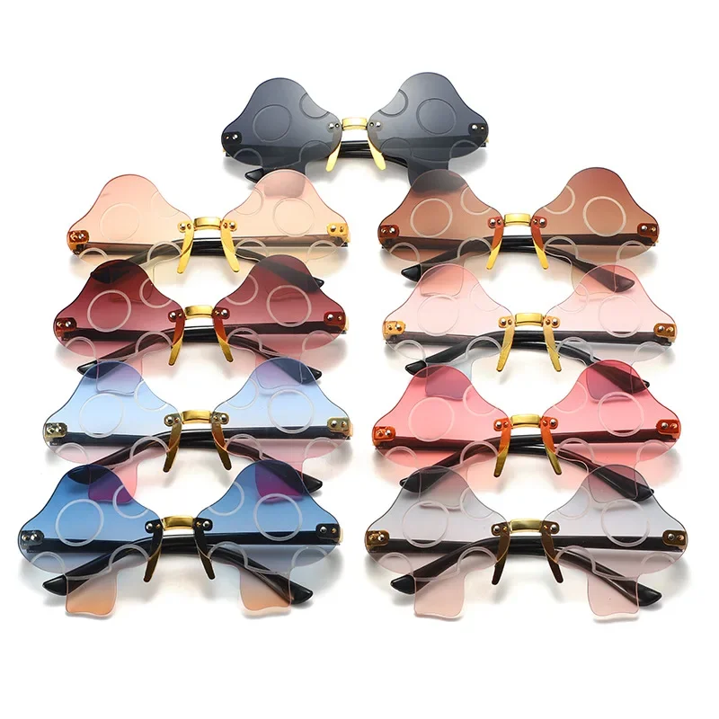 Mushroom Shape Sunglasses Irregular Rimless Sun Glasses Retro Trendy Fun Sunglasses for Women Men Halloween Decorations Party