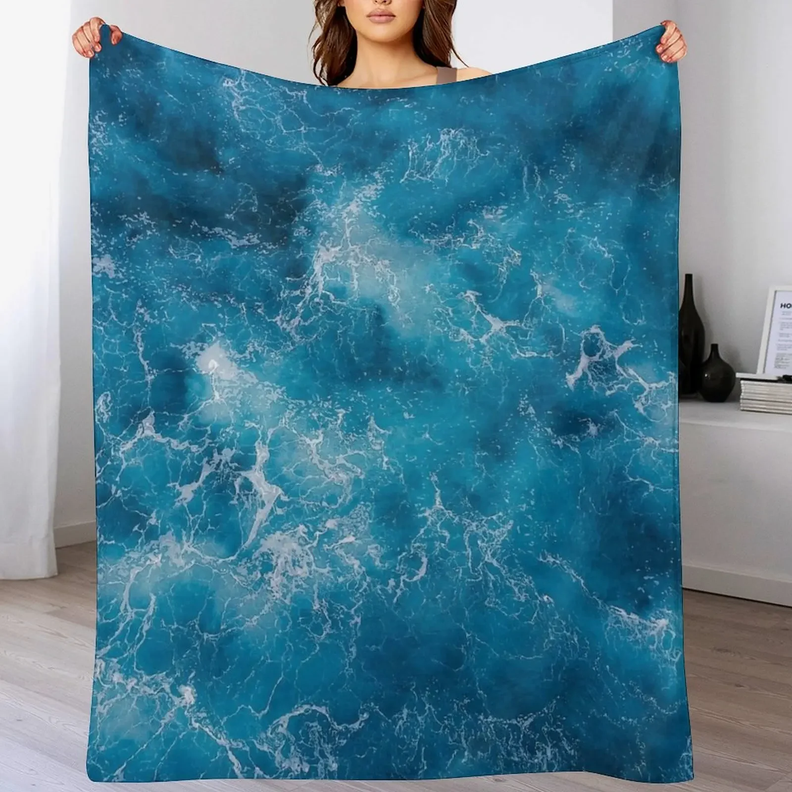 

Blue Ocean Waves Throw Blanket Retros Warm Soft Plush Plaid Soft Blankets