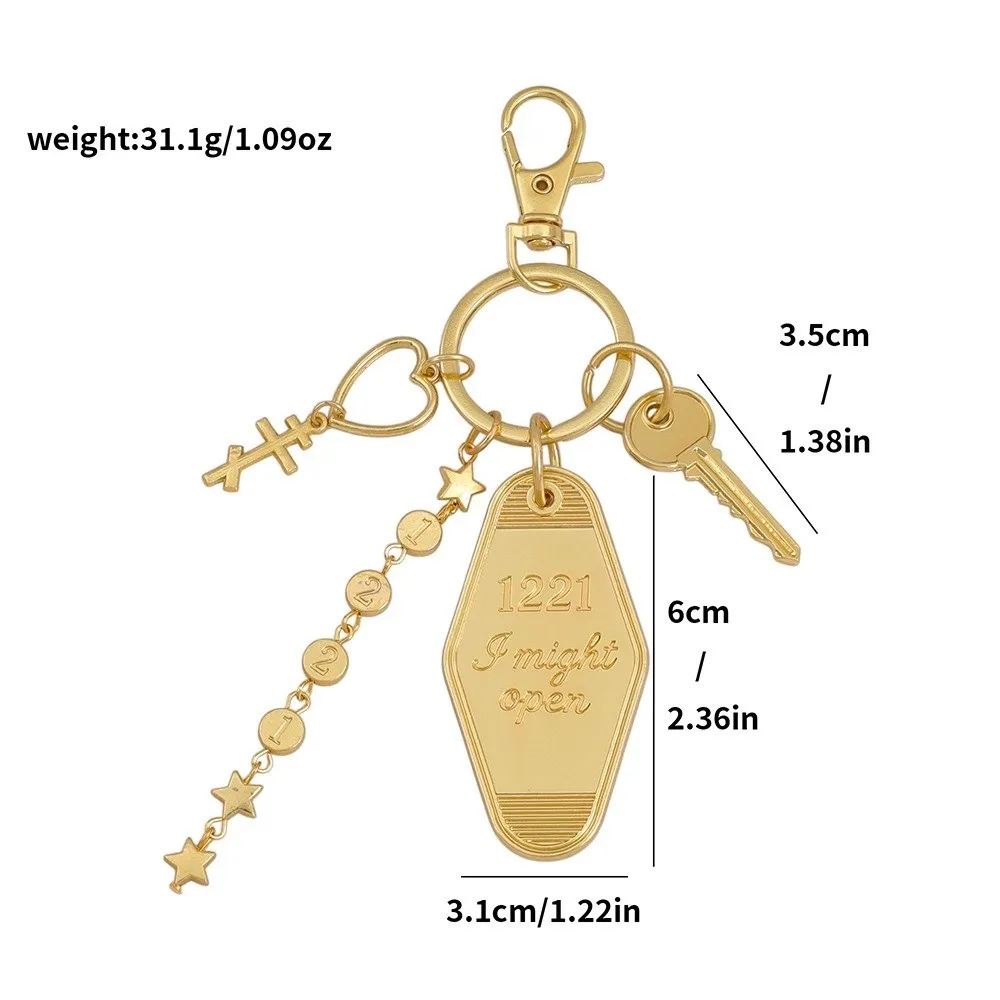 Vintage Hotel Key Design Keychain Antique Gold Tone With Star/Key/Heart Charms Key Ring Heated Rivalry Inspired Backpack Charm