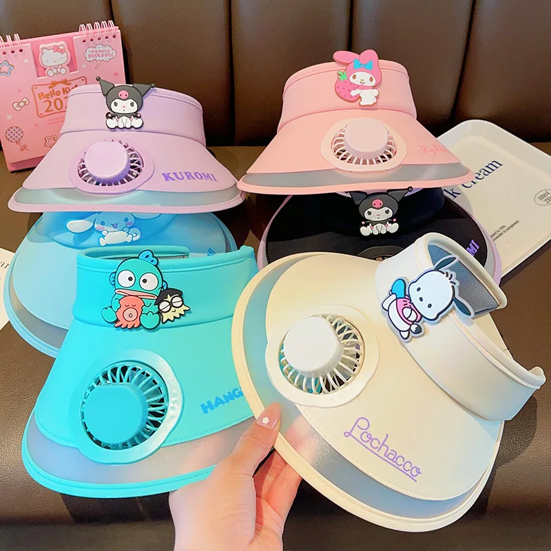 

Sanrio Kuromi Cartoon New sun protection fan hat little girl summer outdoor with fan hat children sun hat Anime Kawaii Hot Sell