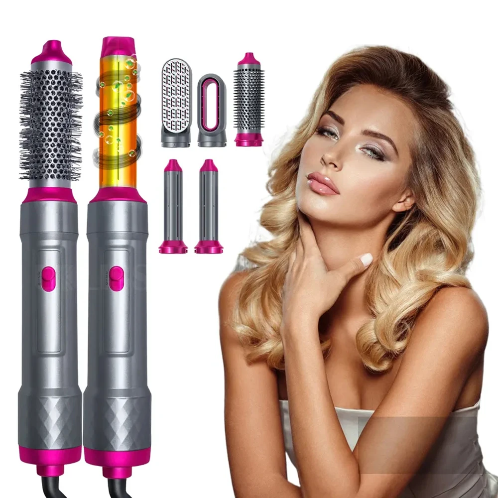 

5 in 1 Hair Dryer Brush Automatic Curling Irons Stick Curling and Straightening Negative Ion Dual-Use Hair Styling Hot Air Comb