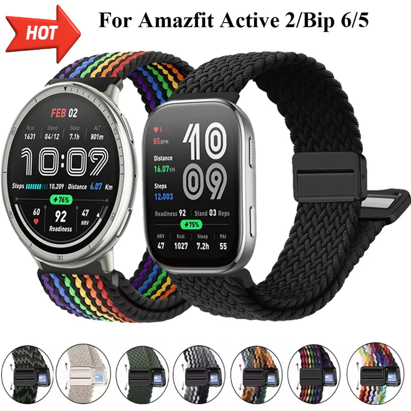 

20mm 22mm Nylon Braided Strap For Amazfit Active 2/GTS 4 Mini Magnetic Watchband Amazfit Bip 6 GTR4/Balance Bracelet Accessories