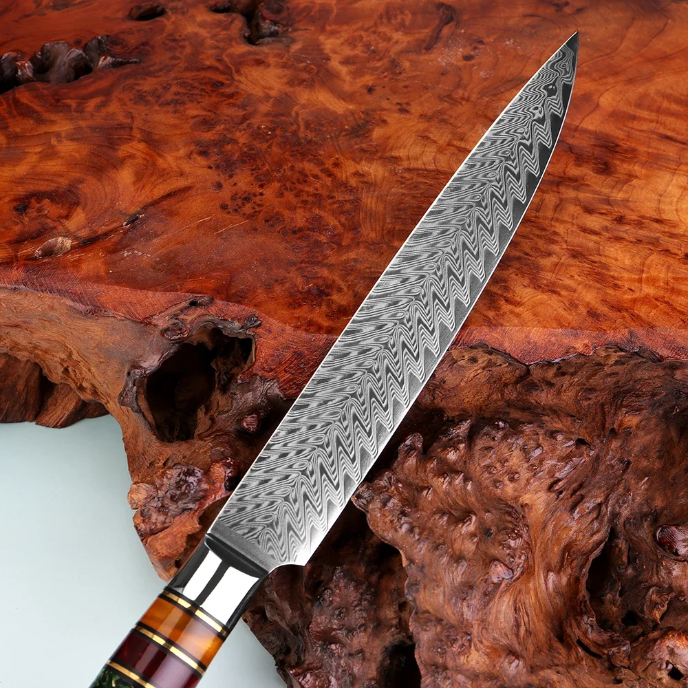 XITUO Professional 8 Inch Slicing Knife, Kitchen Knife Damascus Steel Sharp Carving Knife for Meat, Ham Rice Husk Resin Handle 4