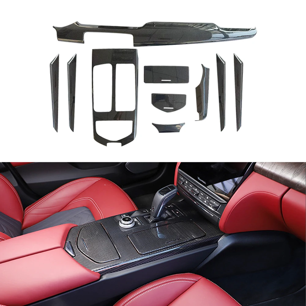 

10pcs Real Dry Carbon Interior Accessories Dashboard Cover Center Console Panels Door Trims For Maserati Quattroporte 2013-2016