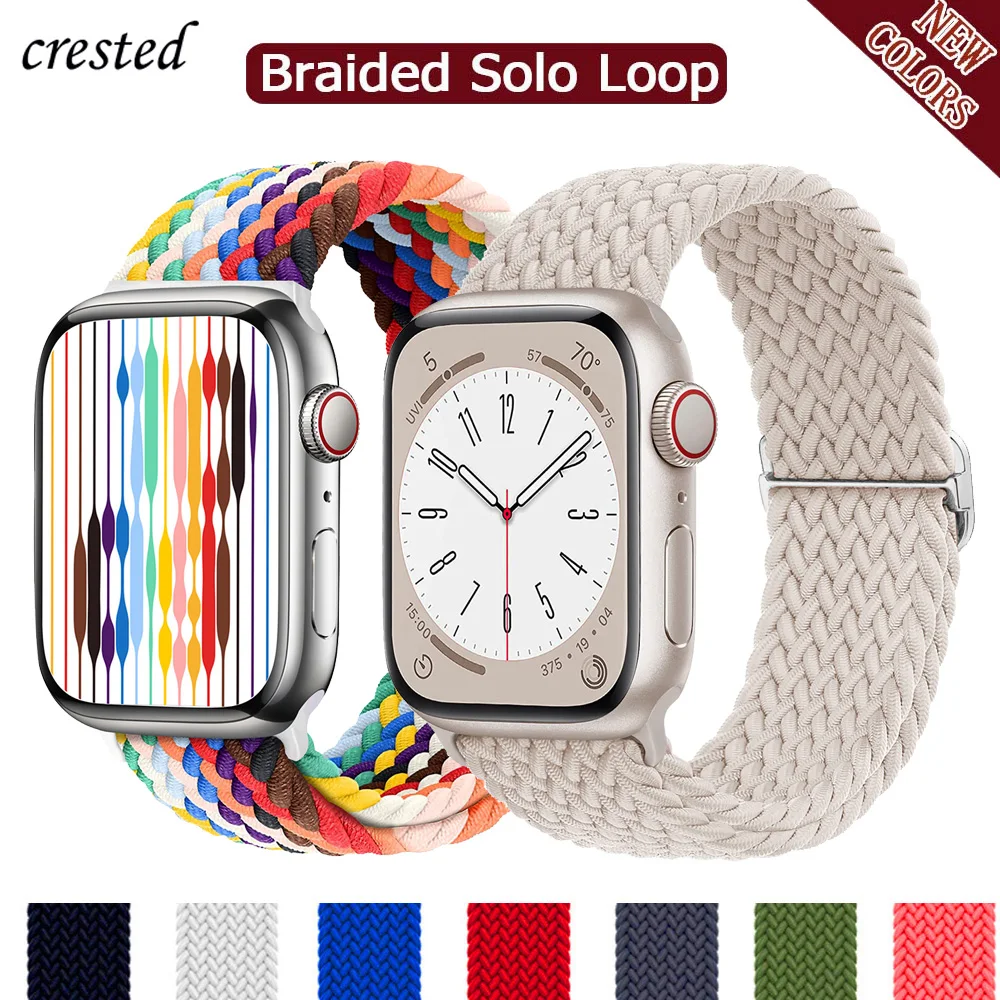 Braided Solo Loop For Apple watch band 44mm 40mm 49mm 45mm 41mm 46mm Elastic bracelet iWatch series 8 3 se 6 Ultra 2 9 10 straps