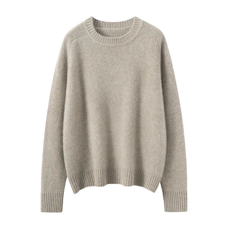 

Women's 100% Pure Cashmere Pullover Sweater High-end Soild O-neck Loose Thickened Knitted Coat Autumn Winter Gentle Light Luxury
