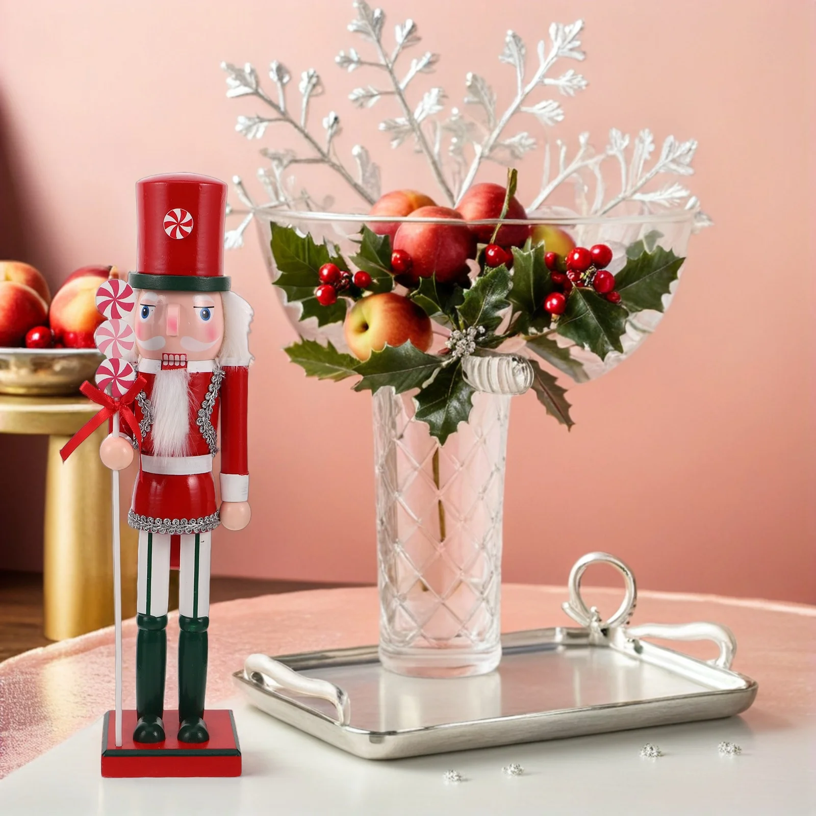 

1pcs 38Cm Handmade Wooden Nutcracker Red Christmas Soldier Decoration Desktop Holiday Party Table Decor Ornament