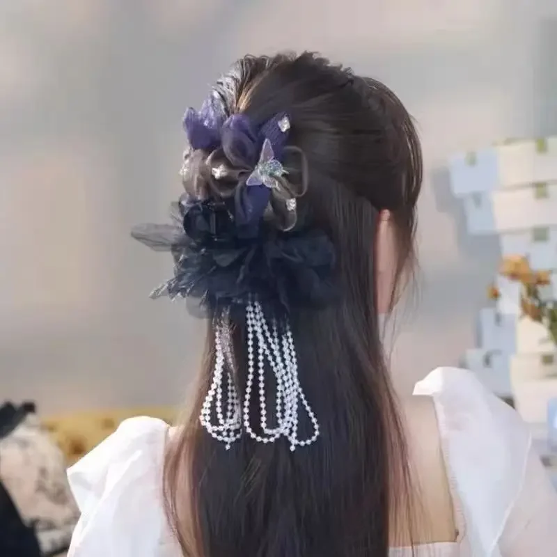 

Sweet Fashion Tassel Bead Flower Butterfly Women Hair Accessories Lady Fluffy Shark Hair Clip Hairpins Female Headdress