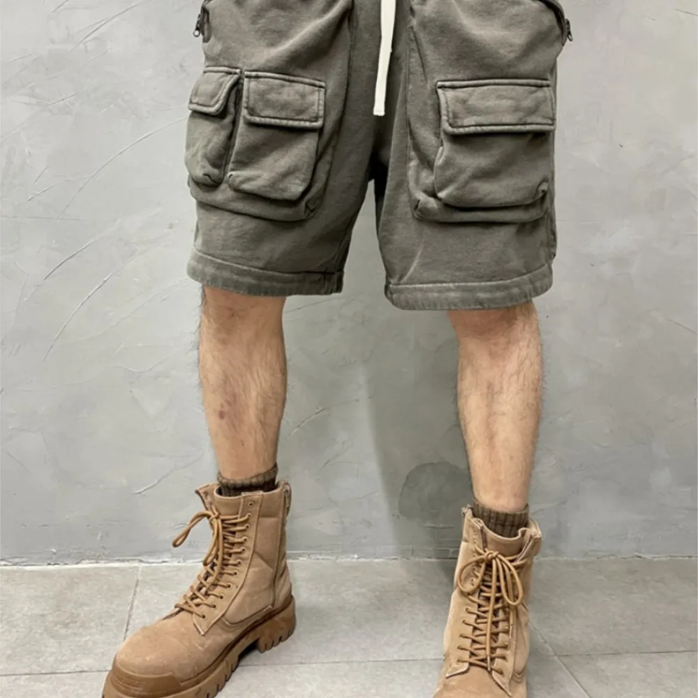 Spring/Summer High Street Fashionable Washed Zipper Pocket Techwear Style Wear Cargo Shorts Fashion Casual Pants Men's Cropped