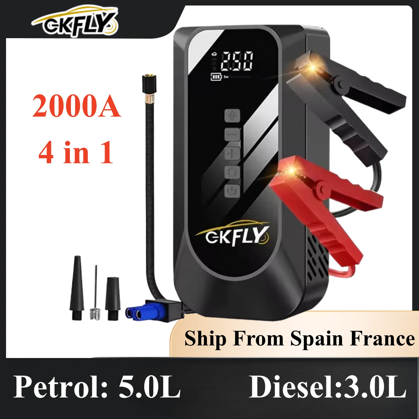 GKFLY 2000A 4000A Auto Jump Starter Luchtpomp 4 In 1 Luchtcompressor Power Bank Auto Batterij Starter Starten Auto Bandenpomp