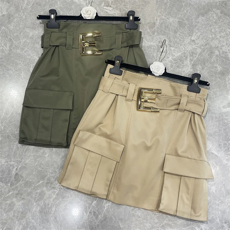 

Women's skirt New high waisted slim fit mini skirt for summer 2026 Metal buckle waist belt short skirt cotton women's half skirt