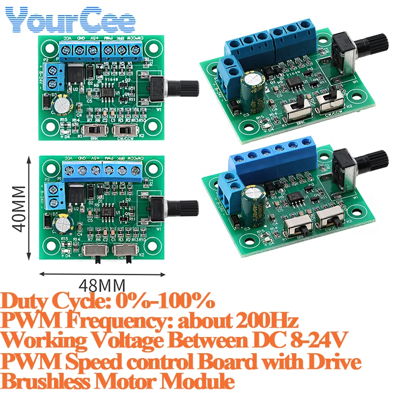Brushless motor PWM speed control board DC8-24V brushless DC motor governor switch 0%-100% Duty cycle about 200Hz PWM frequency