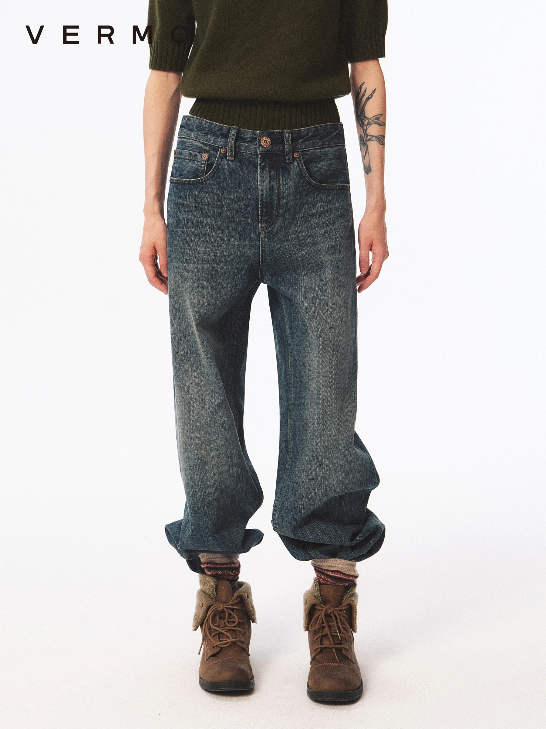 Washed Vintage Loose Silhouette Micro Banana Jeans Low Waist Cotton Button Fly Unisex All Seasons Chinese Manufacturer