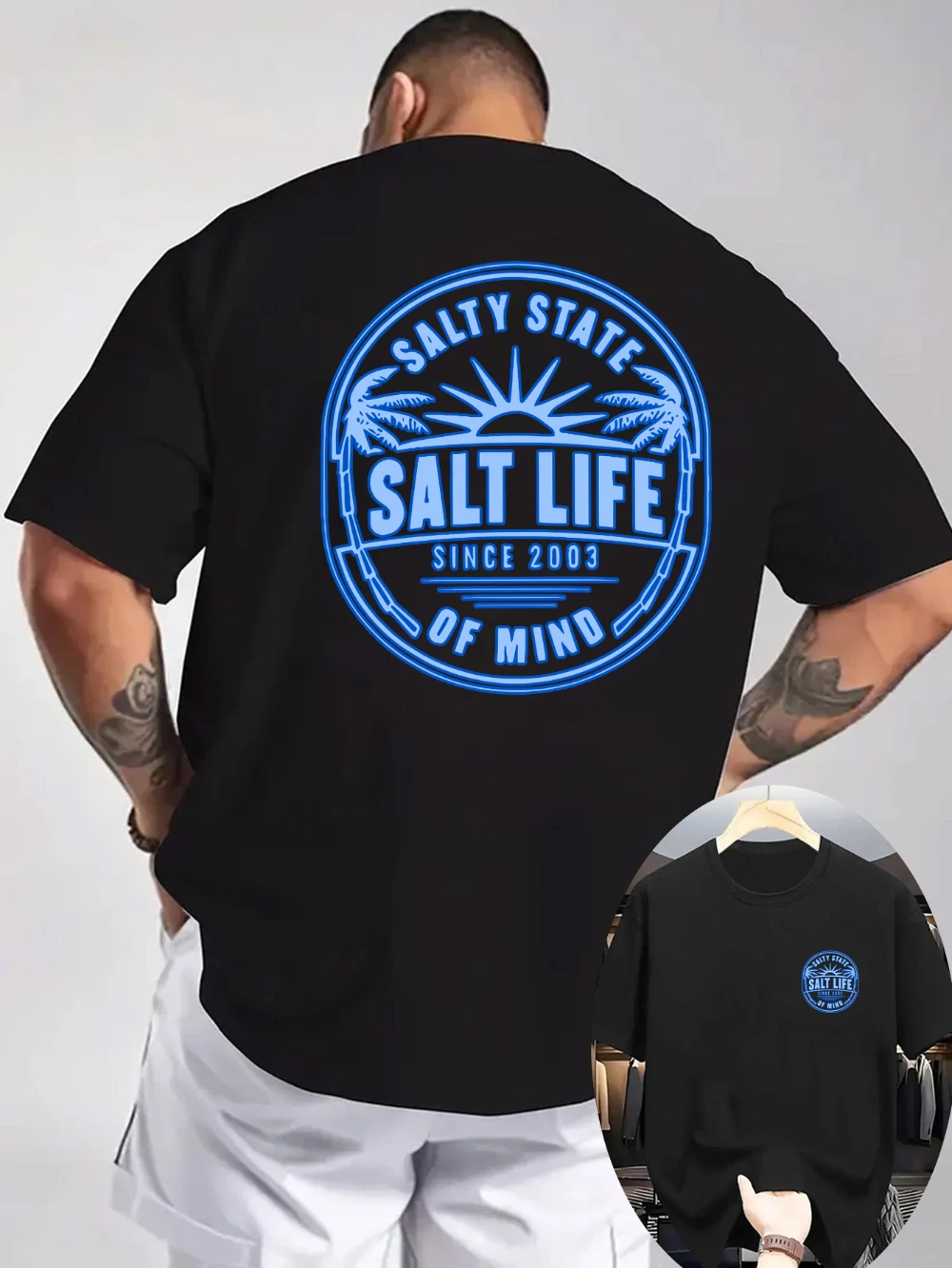 New Summer Men's Casual Printed T-Shirt with Screw Neckline Knitted Fabric Refreshing and Comfortable Salt Lake Life Outdoor