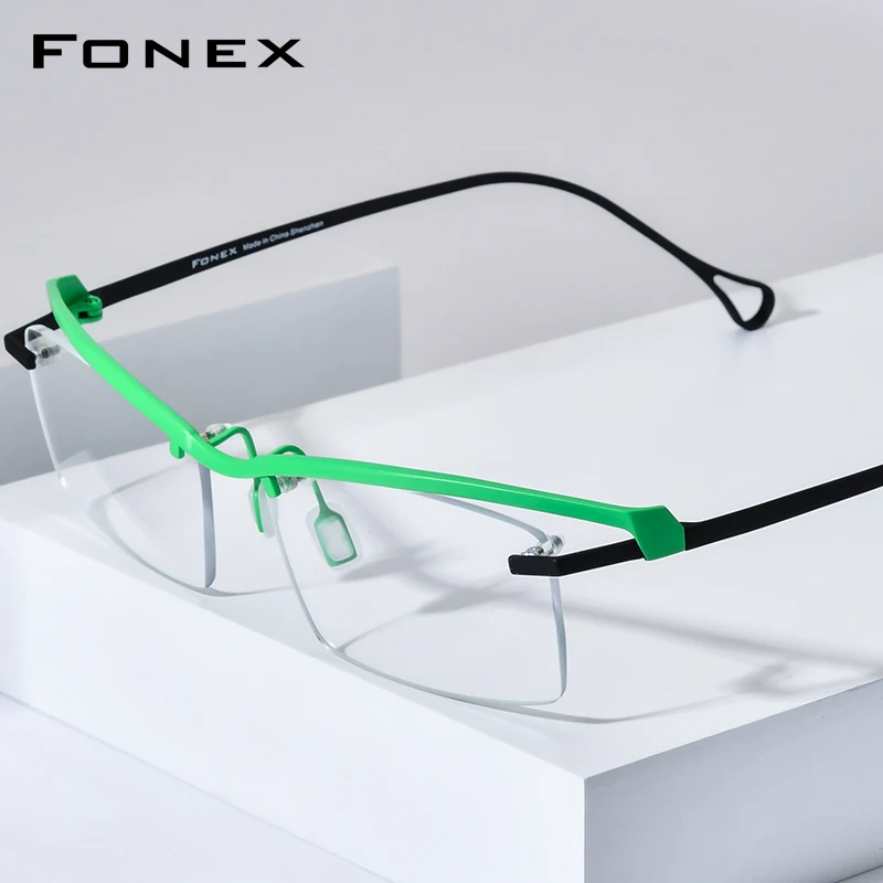 FONEX Pure Titanium Eyeglasses Frame Men 2026 Brand Design Semi Rimless Square Glasses Japanese Ultralight Half Eyewear 85817