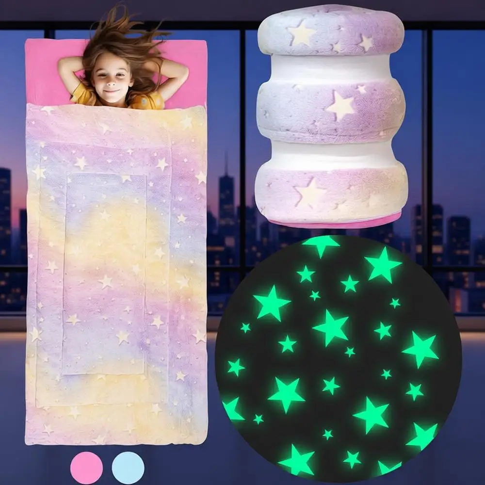 

Светящийся в темноте спальный мешок для детей от 3 лет, большой размер с подушкой и детским одеялом (66 x 33)