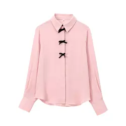 2024 autumn new women's clothing style fashionable and versatile casual bow tie decoration shirt