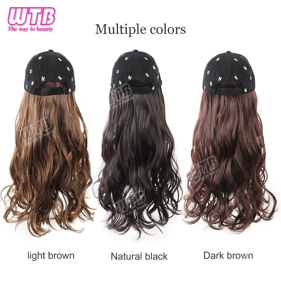 الاصطناعية قبعة بيسبول شعر مستعار الإناث قطعة واحدة قبعة شعر مستعار طويل مجعد يسلط الضوء على شعر مستعار مجعد قبعة الإناث