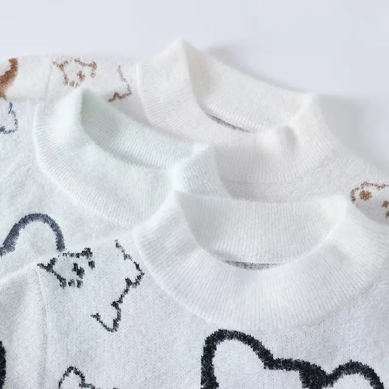 Autumn Winter Men\'s Sweater Plush Warm Cool Bear Knitted Sweater Harajuku High Street Slim Fit O-neck Top Japan Men\'s Clothing