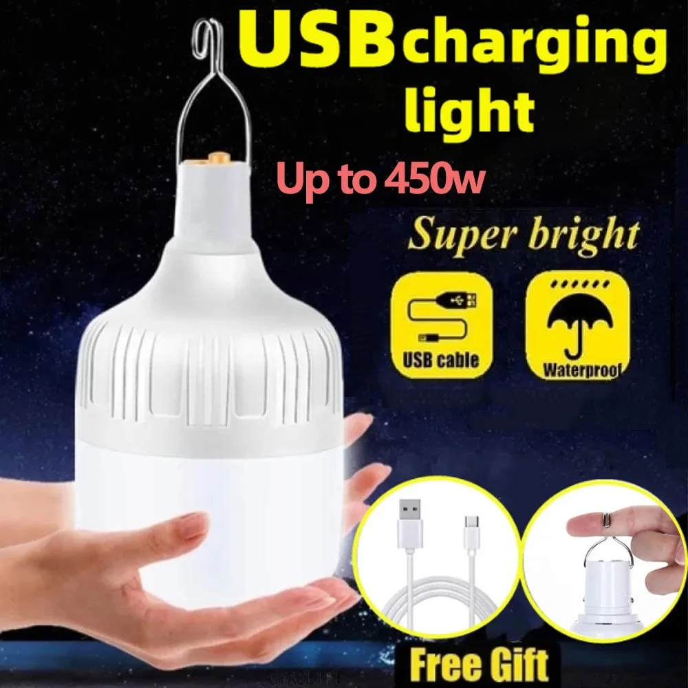 1-8pcs Portable Outdoor Camping Lights USB Rechargeable lamp LED Emergency Bulb Hook High Power Flashlight Picnics Tent Light