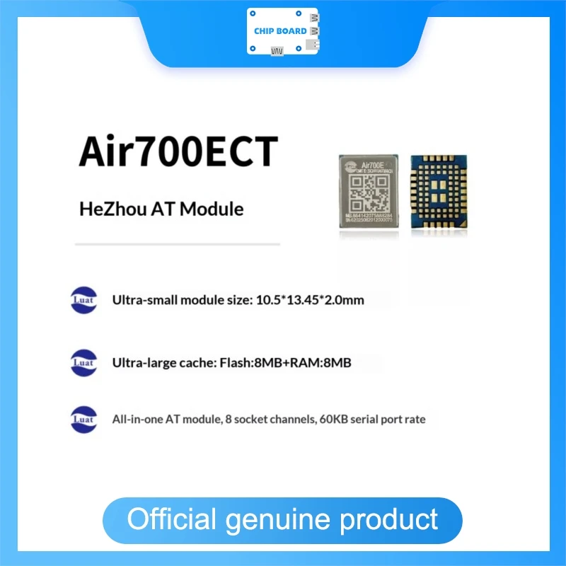 LuatOS Air700ECT AT Module, Mini LTE Communication Board, 8 Socket Support, Large Memory Serial Data Transfer