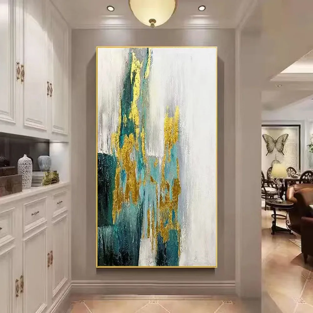 

100% Handmade Abstract Oil Painting On Canvas Wall Art Landscape Mural Green And Golden Theme Paintings Decor Living Room Porch