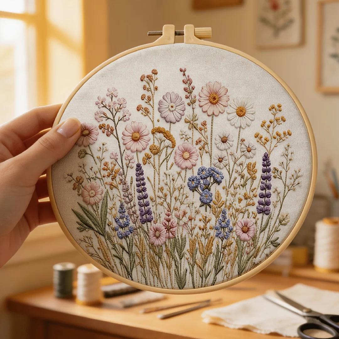 DIY Handmade Embroidery Kit for Adult Beginners,Pre‑Printed Fabric,Embroidery Hoop Threads Needles,Complete Craft Supplies